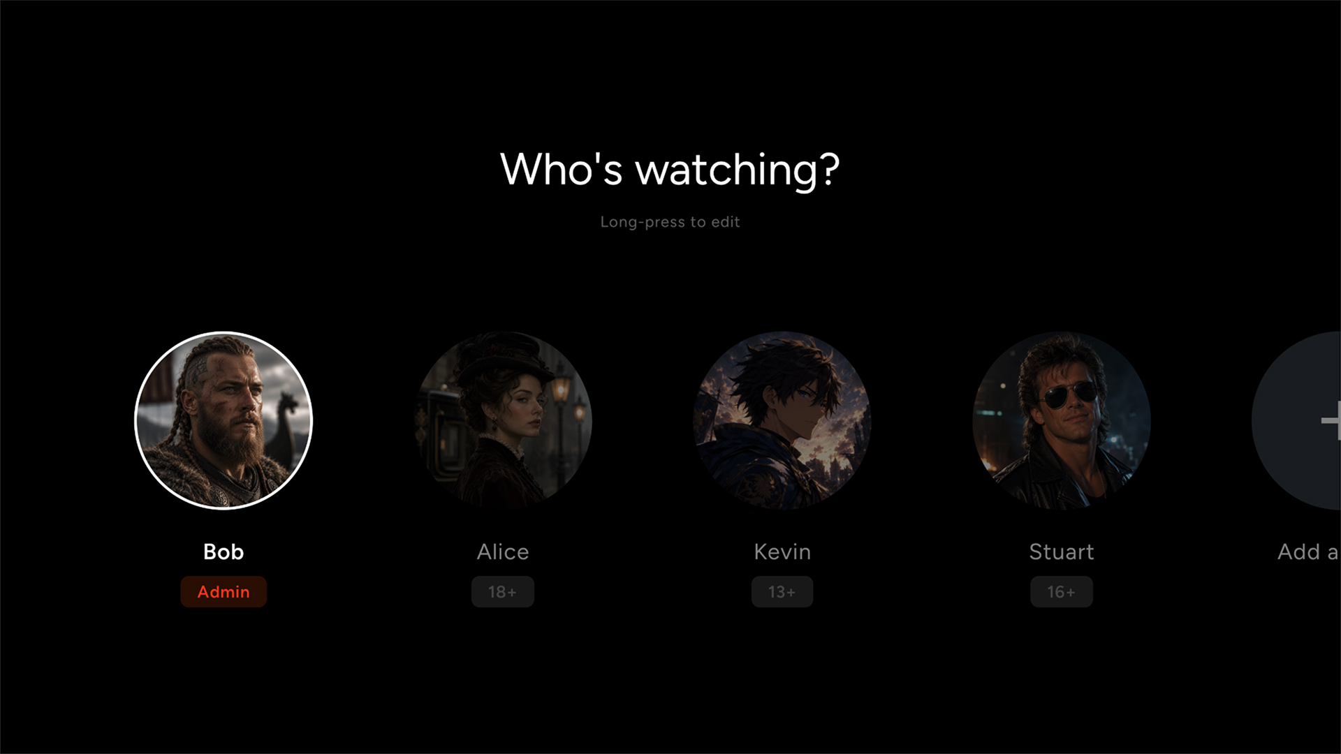 The profile picker with avatars in Cinaura